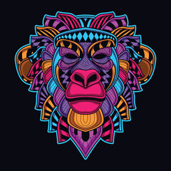 monkey/ape neon zentangle artwork illustration