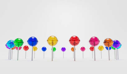 Ring of Multicolored 3D Rendered Lollipops over White Background