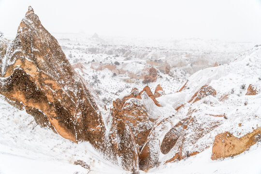 Snow Cappadocia landscape