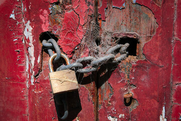 A padlock on the door.