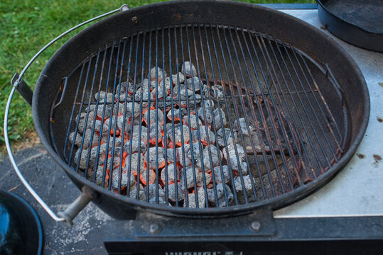 Charcoal in a grill