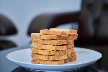 close-up of dry bread on the table at a living room