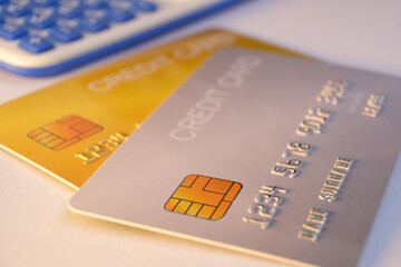 Credit cards close up on a white background