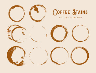 Coffee mug stain in circle shape vector collection set