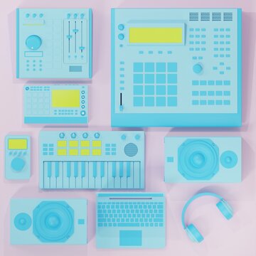 Music equipment on a pink background