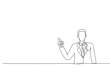 Illustration of businessman pointing finger away . One line art style