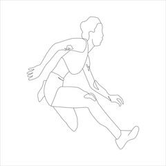 Continuous line of a long jump athlete simple vector illustration