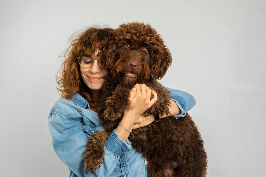 owner and dog studio portrait