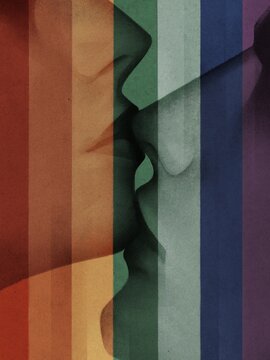 illustration of two people kissing in profile