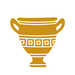 Vector illustration of a hand drawn clay pot with greek ornament isolated on a white background.