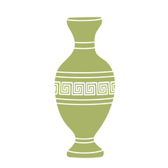 Vector illustration of a hand drawn clay jug with greek ornament isolated on a white background.