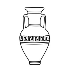 Vector illustration of a clay jug with greek ornament in the doodle style isolated on a white background.