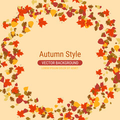 Autumn cartoon style vector background with colorful leaves
