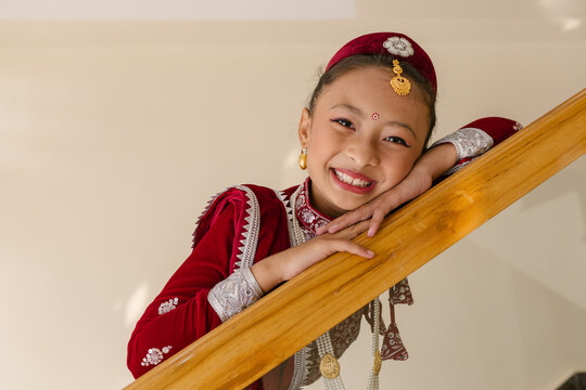 Nepali girl in traditional attire smiling