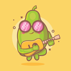 cool papaya fruit character mascot playing guitar isolated cartoon in flat style design