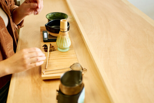 Preparing matcha tea