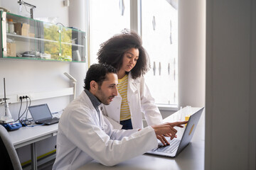 Two Researcher Using Computer In Lab