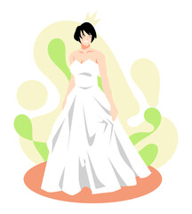 illustration of a beautiful woman with short hair in a wedding dress. full body. suitable for theme weddings, beauty, events, celebrations, etc. flat vector