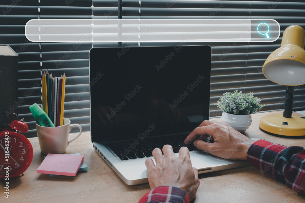 Poster searching browsing internet data information networking concept, business team meeting background.