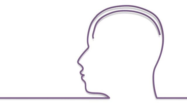 Formula of hormone serotonin in human head. Thin line growth animation