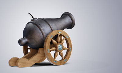 3d ancient cannon seen from behind - obrazy, fototapety, plakaty