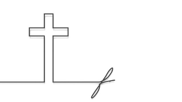 Thin line drawing of cross and faith word. Religion concept. 3D render