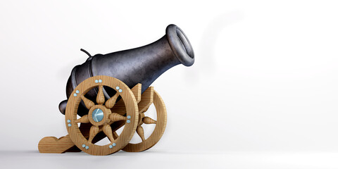 3d ancient cannon seen from the side - obrazy, fototapety, plakaty
