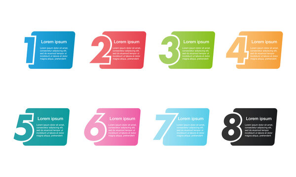 Vector set of infographic elements for numbering labels of the steps of a process. Perfect for presentation templates, sequence tutorials, and infographic layouts.