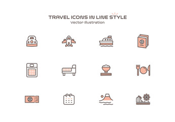 旅行のアイコンセット ツートーンのイラスト