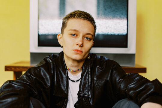 Portrait of lesbian woman with short hairs