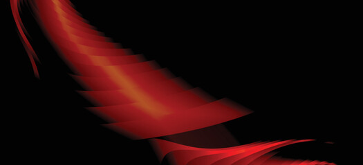 Dark black and red paper waves abstract banner design. Elegant wavy vector background.
