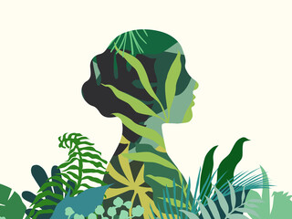 Collage of leaves in women's head shape