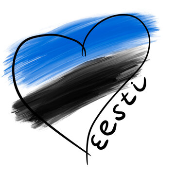 Estonia eesti heart with the name of country and flag colors blue black white. National independence restoration day, august holiday, freedom state celebration, patriotic symbol object love banner.
