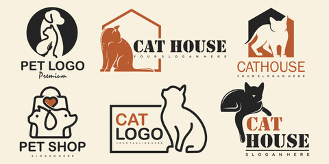Pet logo design with using dog and cat icon vector template