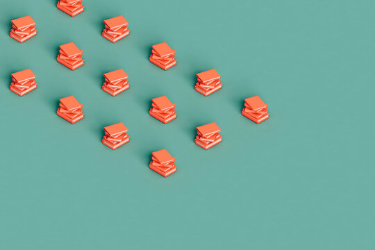 rows of stacks of pink books