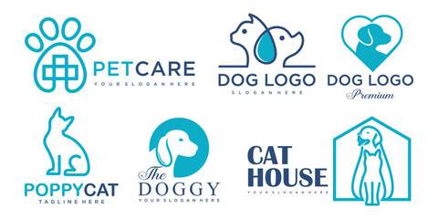 Dog and cat , animal pet icon set logo design inspiration