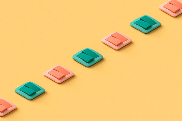a row of colorful light switches