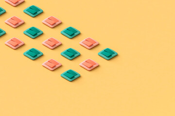 rows of colorful light switches