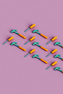 rows of Hammers and screwdrivers