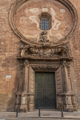 Fototapeta na wymiar church door and wall brick texture old europe
