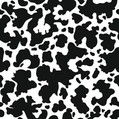 Cow skin texture, black and white spot seamless pattern. Animal print. Vector stains background