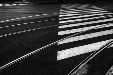Zebra crossing and railway in the street