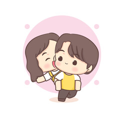 Cute Boy Giving His Girlfriend a Piggy Back Ride. Happy valentine chibi lovers couple cartoon character.