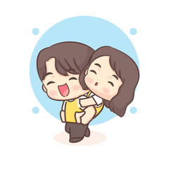 Cute Boy Giving His Girlfriend a Piggy Back Ride. Happy valentine chibi lovers couple cartoon character.