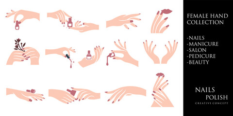 Female manicure icon set logo design template. Fingers and nails symbol.