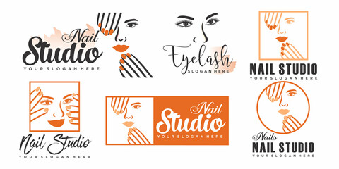 Nail beauty icon set logo design with creative element style for fashion Premium Vector