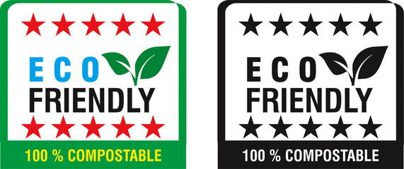 Eco friendly - 100% compostable logo template vector illustration.
