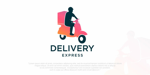 A man is riding a scooter. Delivery logo design template