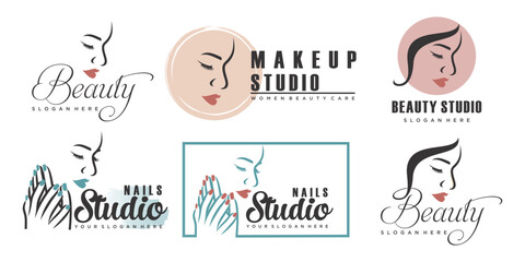 Nail beauty icon set logo design with creative element style for fashion Premium Vector