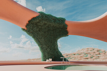 futuristic metaverse terrace at day